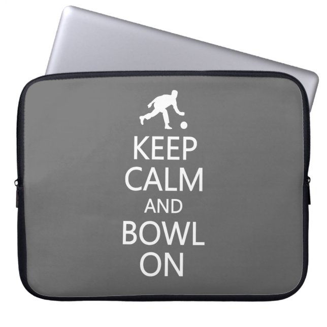 Keep Calm & Bowl On custom colour laptop sleeve (Front)