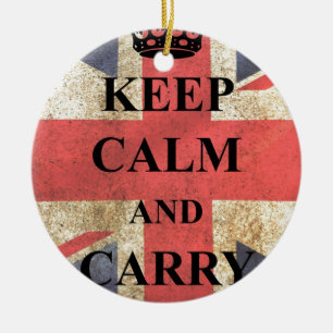 Keep Calm Carry On British Flag Ceramic Tree Decoration