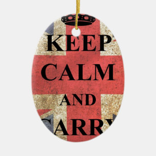 Keep Calm Carry On British Flag Ceramic Tree Decoration