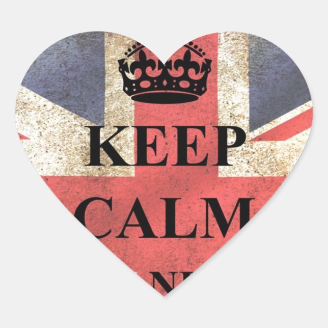 Keep Calm Carry On British Flag Heart Sticker (Front)