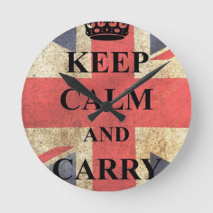 Keep Calm Carry On British Flag Round Clock