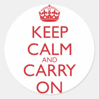 Keep Calm & Carry On Fire Engine Red Text Classic Round Sticker