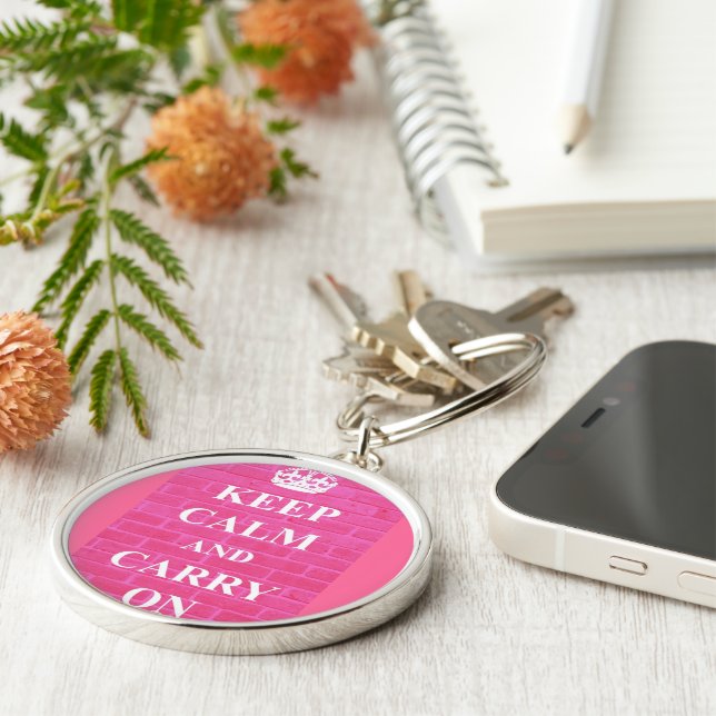 Keep Calm & Carry On Pink Key Ring (Side)