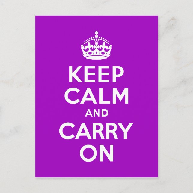 Keep Calm Carry On Purple Postcard (Front)