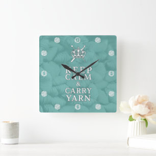 Keep Calm Carry Yarn CraftRoom {Dark} Square Wall Clock