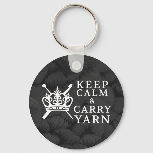 Keep Calm Carry Yarn Crafts Dark Key Ring (Front)