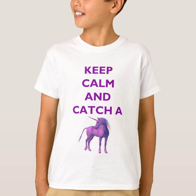Keep Calm & Catch a Purple Unicorn Kids T-Shirt (Front)