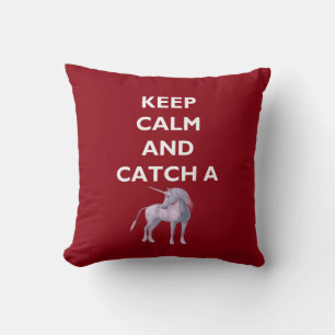 Keep Calm Catch a Unicorn White Font, Retro, ZKoA Cushion