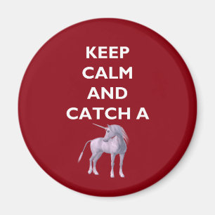 Keep Calm Catch a Unicorn White Font, Retro, ZKoA Magnet