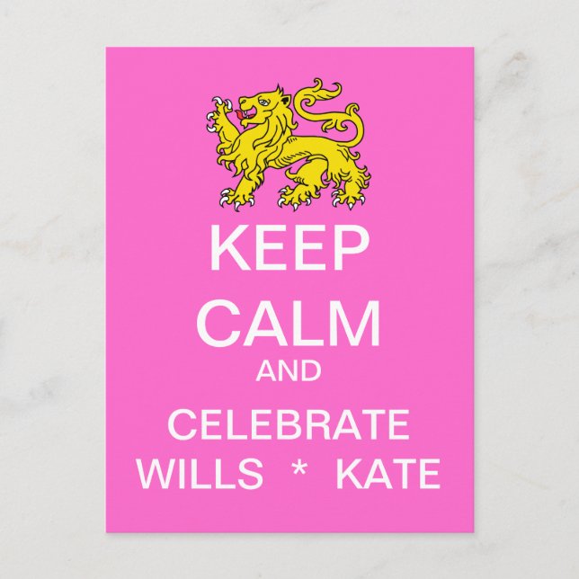 KEEP CALM Celebrate Wills Kate Postcard (Pink) (Front)