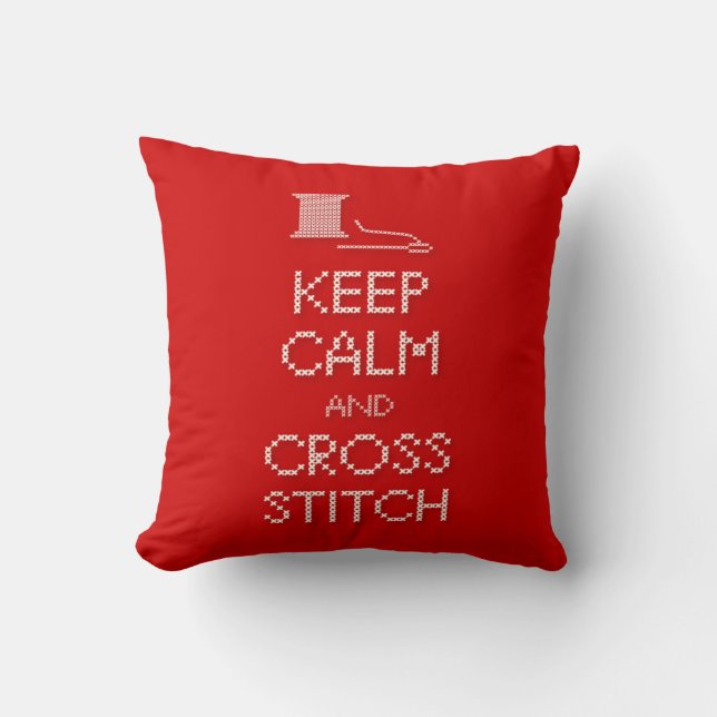 Keep Calm Cross Stitch Pillow (Front)