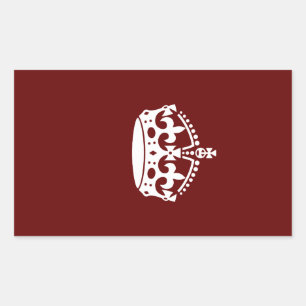 Keep Calm Crown Icon on Burgundy Red Rectangular Sticker