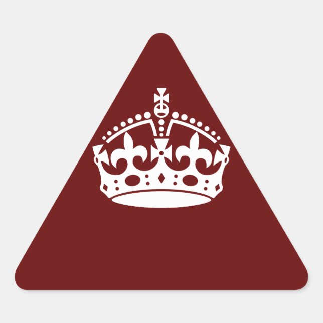 Keep Calm Crown Icon on Burgundy Red Triangle Sticker (Front)