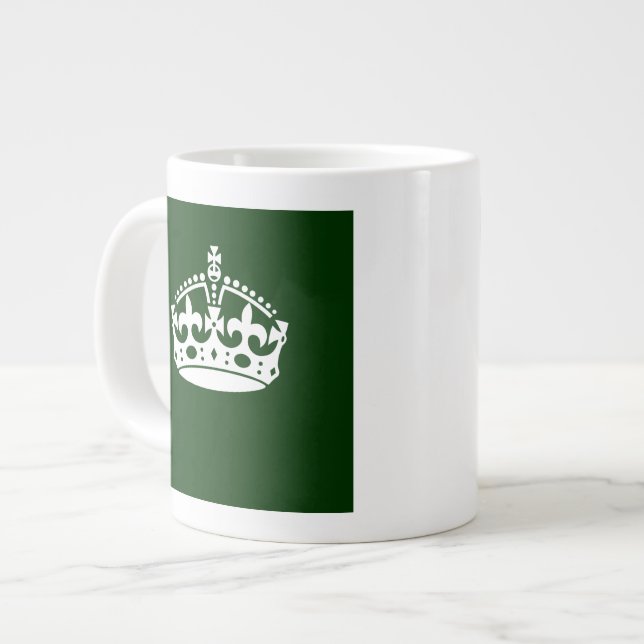 Keep Calm Crown Icon on Forest Green Large Coffee Mug (Front Left)