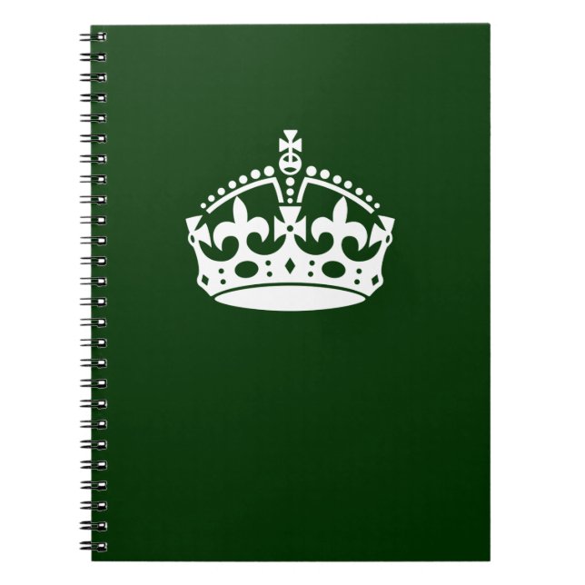 Keep Calm Crown Icon on Forest Green Notebook (Front)