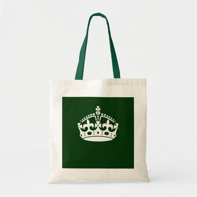 Keep Calm Crown Icon on Forest Green Tote Bag (Front)