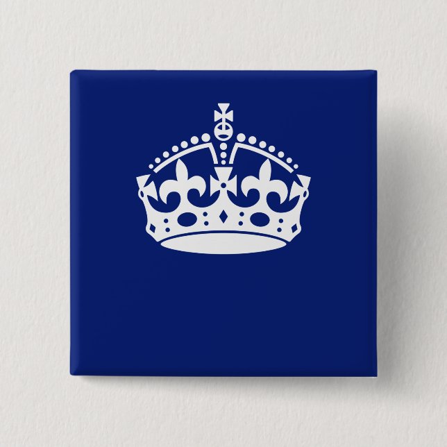 Keep Calm Crown Icon on Navy Blue 15 Cm Square Badge (Front)