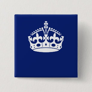 Keep Calm Crown Icon on Navy Blue 15 Cm Square Badge