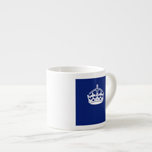 Keep Calm Crown Icon on Navy Blue Espresso Cup (Front Right)