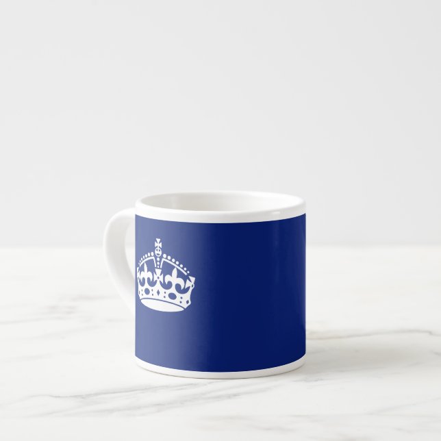 Keep Calm Crown Icon on Navy Blue Espresso Cup (Front Left)