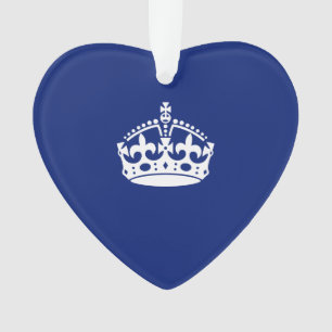Keep Calm Crown Icon on Navy Blue Ornament