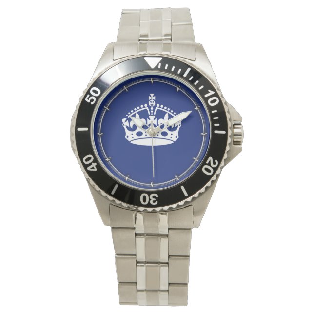 Keep Calm Crown Icon on Navy Blue Watch (Front)