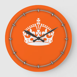 KEEP CALM CROWN Icon on Orange Customise This Large Clock
