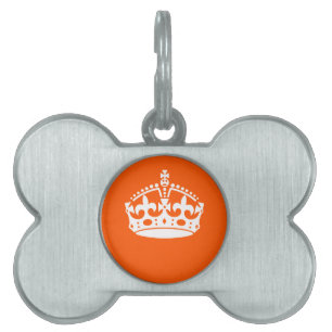 KEEP CALM CROWN Icon on Orange Customise This Pet Tag