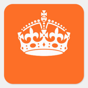 KEEP CALM CROWN Icon on Orange Customise This Square Sticker