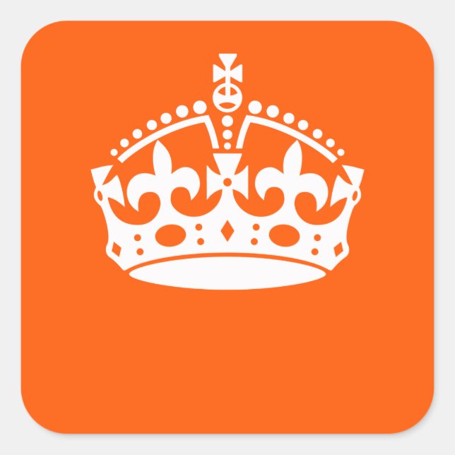 KEEP CALM CROWN Icon on Orange Customise This Square Sticker (Front)