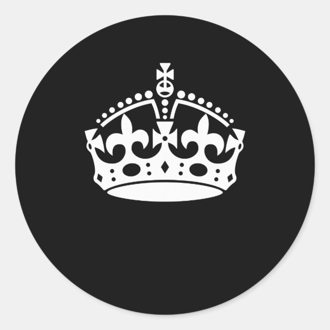 KEEP CALM CROWN on Black Decor Classic Round Sticker (Front)