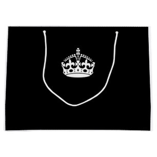 Keep Calm Crown on Black Large Gift Bag