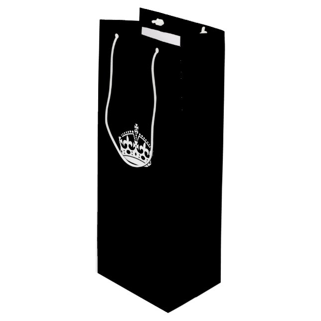 Keep Calm Crown on Black Wine Gift Bag (Front Angled)