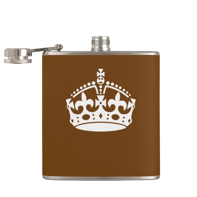 Keep Calm Crown on Brown Hip Flask (Opened)