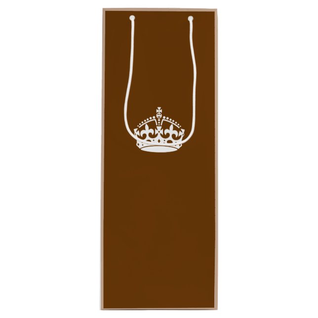 Keep Calm Crown on Chocolate Brown Wine Gift Bag (Front)