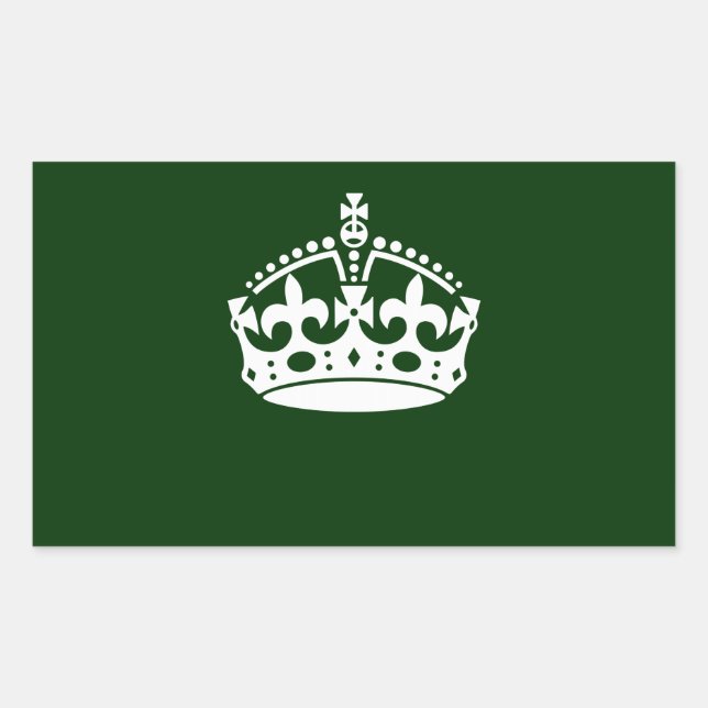 KEEP CALM CROWN on Forest Green Customise This Rectangular Sticker (Front)
