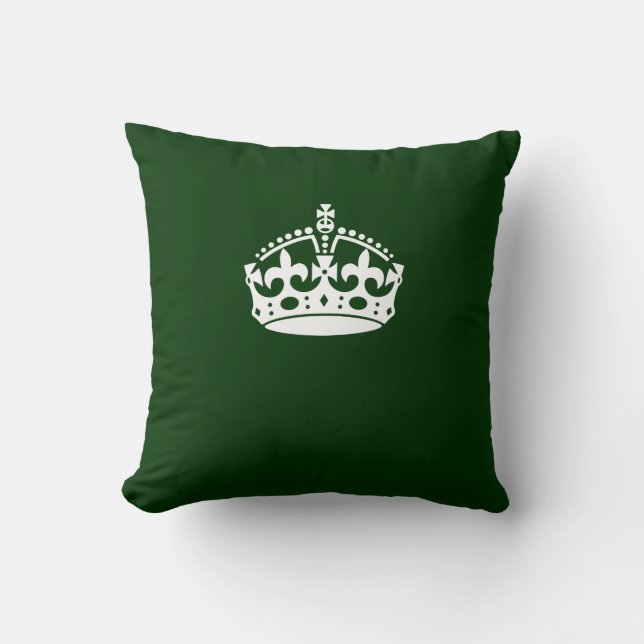 Keep Calm Crown on Forest Green Decor Cushion (Front)