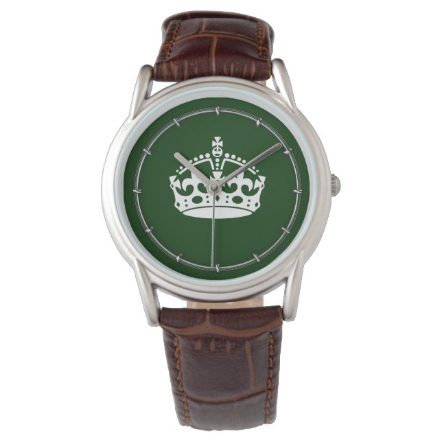 Keep Calm Crown on Forest Green Decor Watch (Front)