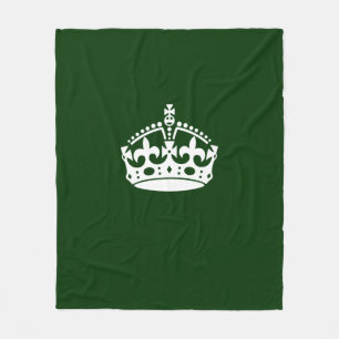 Keep Calm Crown on Forest Green Fleece Blanket
