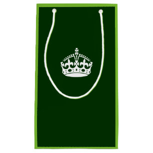 Keep Calm Crown on Forest Green Small Gift Bag