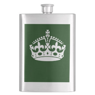 KEEP CALM CROWN on Green Customise This Hip Flask