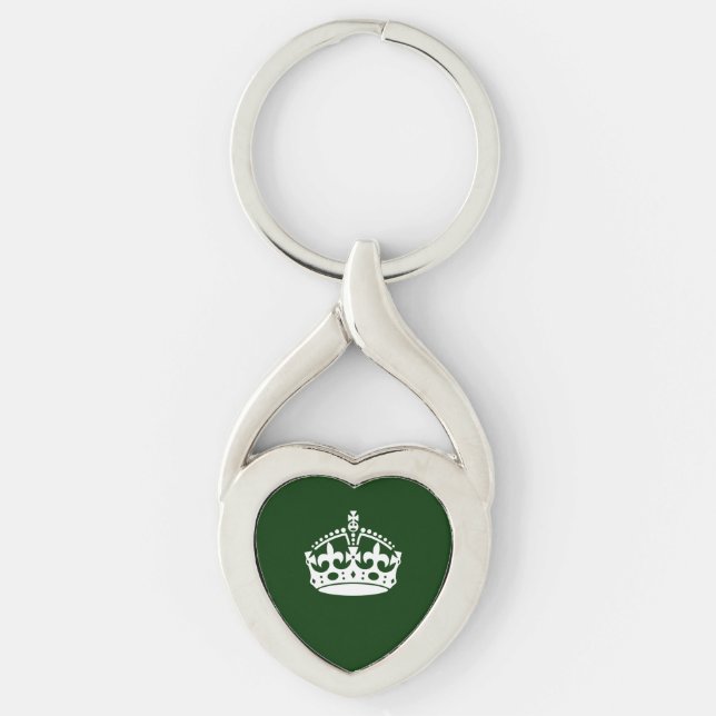 KEEP CALM CROWN on Green Customise This Key Ring (Front)