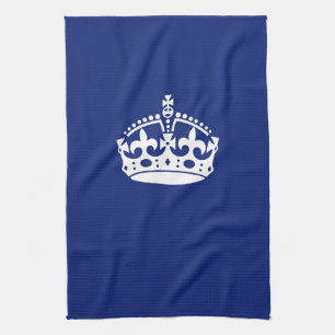 Keep Calm Crown on Navy Blue Colour Tea Towel