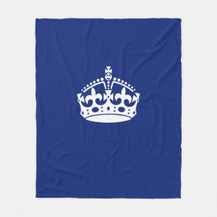 Keep Calm Crown on Navy Blue Fleece Blanket