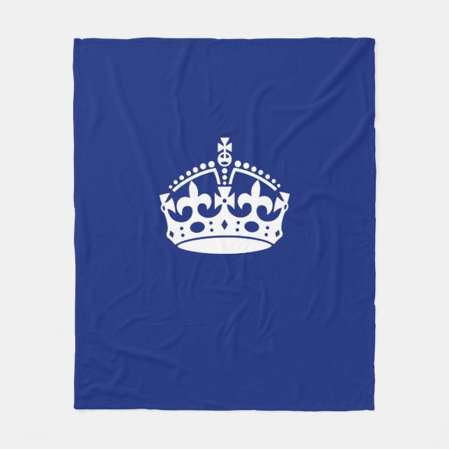 Keep Calm Crown on Navy Blue Fleece Blanket (Front)