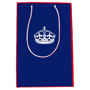 Keep Calm Crown on Navy Blue Medium Gift Bag