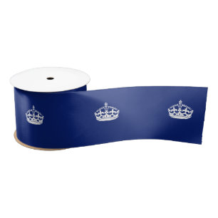 Keep Calm Crown on Navy Blue Satin Ribbon
