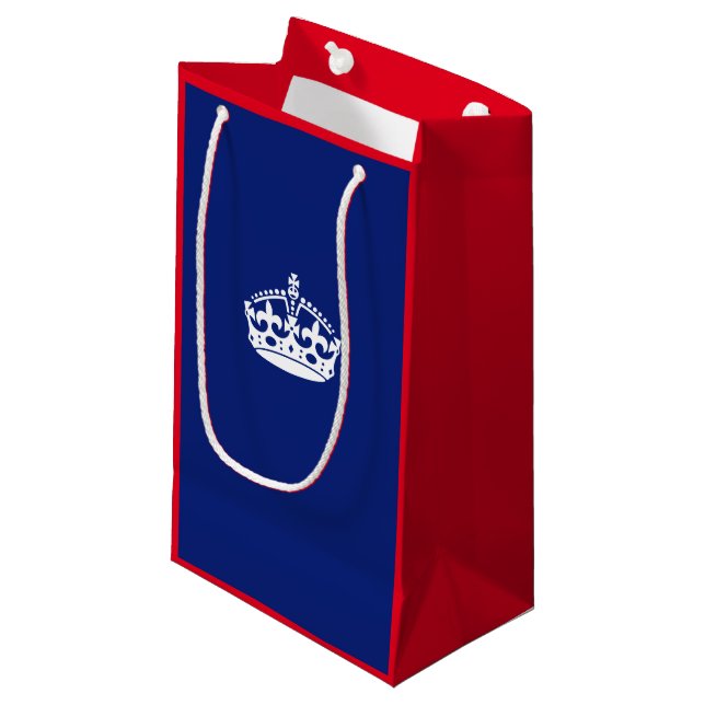 Keep Calm Crown on Navy Blue Small Gift Bag (Front Angled)