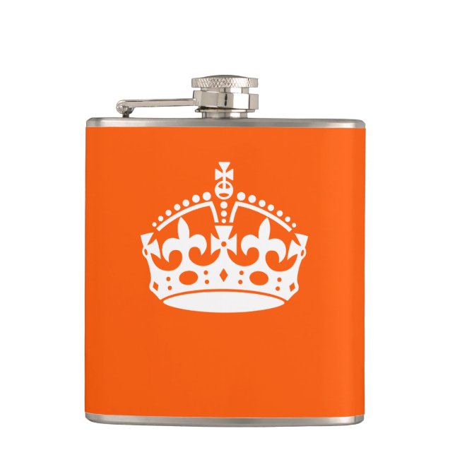 KEEP CALM CROWN on Orange Customise it Hip Flask (Front)