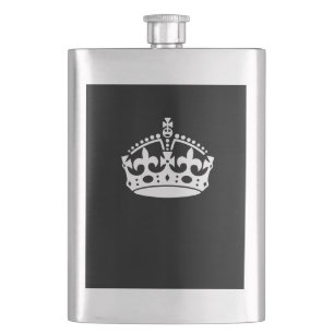 Keep Calm Crown on Solid Black Hip Flask